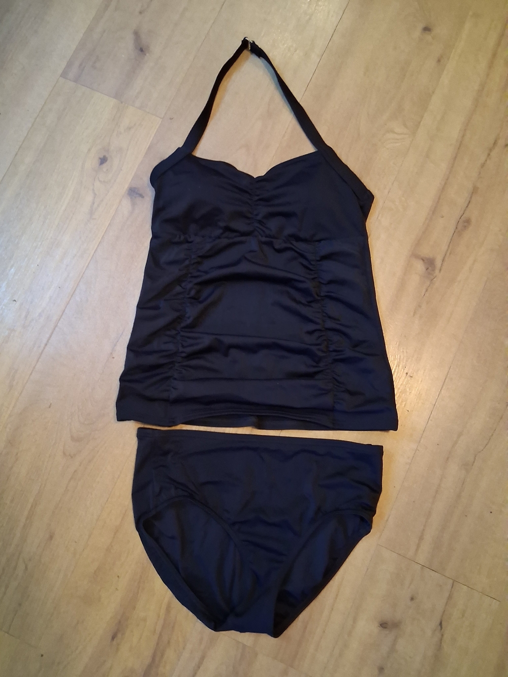 Lands' End Black Ruched Halter Tankini/Swimsuit Size 10